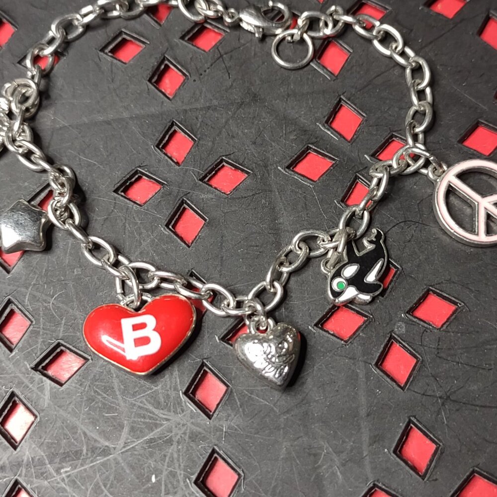 8.5 Inch Charm Bracelet With Letter B, Heart, Star, Killer Whale, Turtle